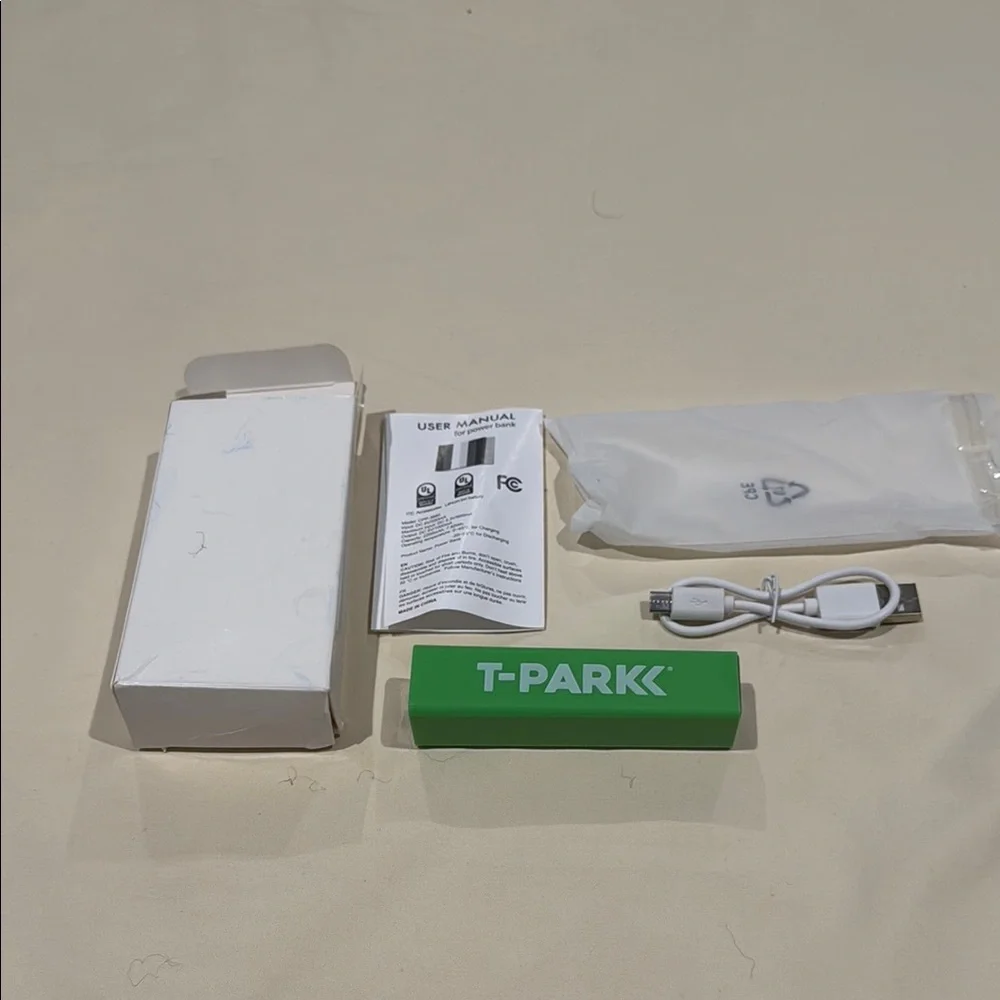 Green and White Charger with Portable Battery Pack for Cell Phones